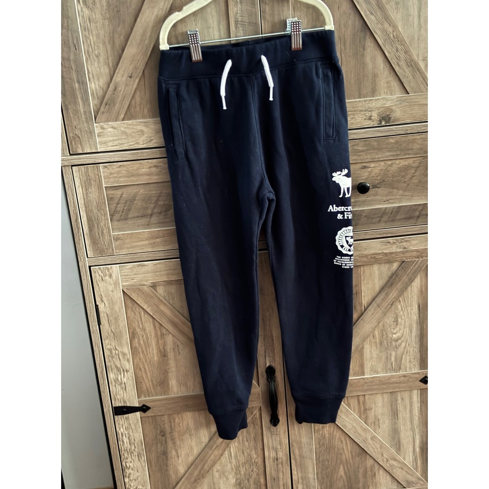 Abercrombie Kids Navy Blue Logo Fleece Jogger Sweatpants Boys Size 7/8